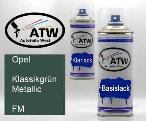 Opel, Klassikgrün Metallic, FM: 400ml Sprühdose + 400ml Klarlack - Set, von ATW Autoteile West.